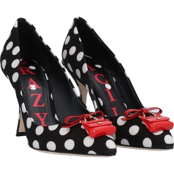 DOLCE & GABBANA Dot Pumps Sicily Bag Charm Black White Red 36 - Picture 1 of 3